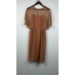 Vintage Lilli Diamond California Chiffon Flutter Sleeve Midi Dress Terracotta M